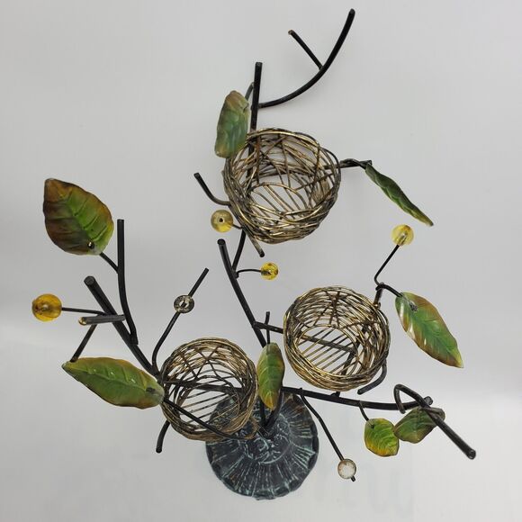 Metal Tree Tealight Candle Holder Bird Nest French Country Farmhouse 3D Leaves - Picture 7 of 10